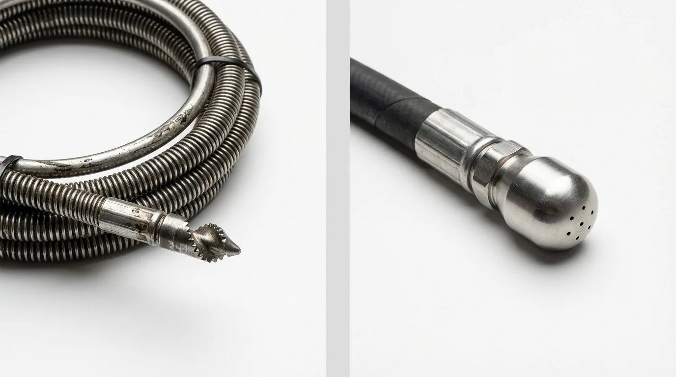 Drain snake cable and hydro jetting nozzle used for drain cleaning in Marion, MS