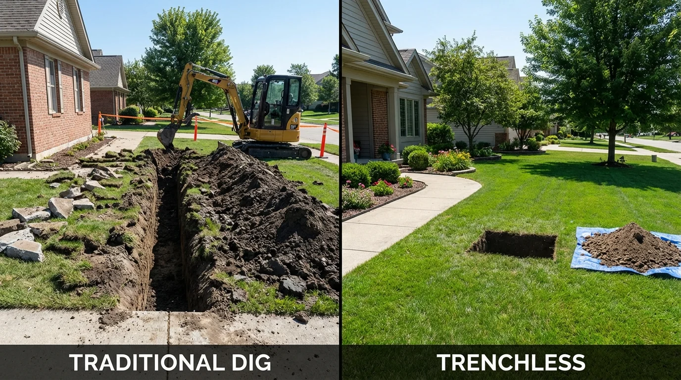 Trenchless sewer repair with minimal yard damage versus traditional excavation in Marion, MS